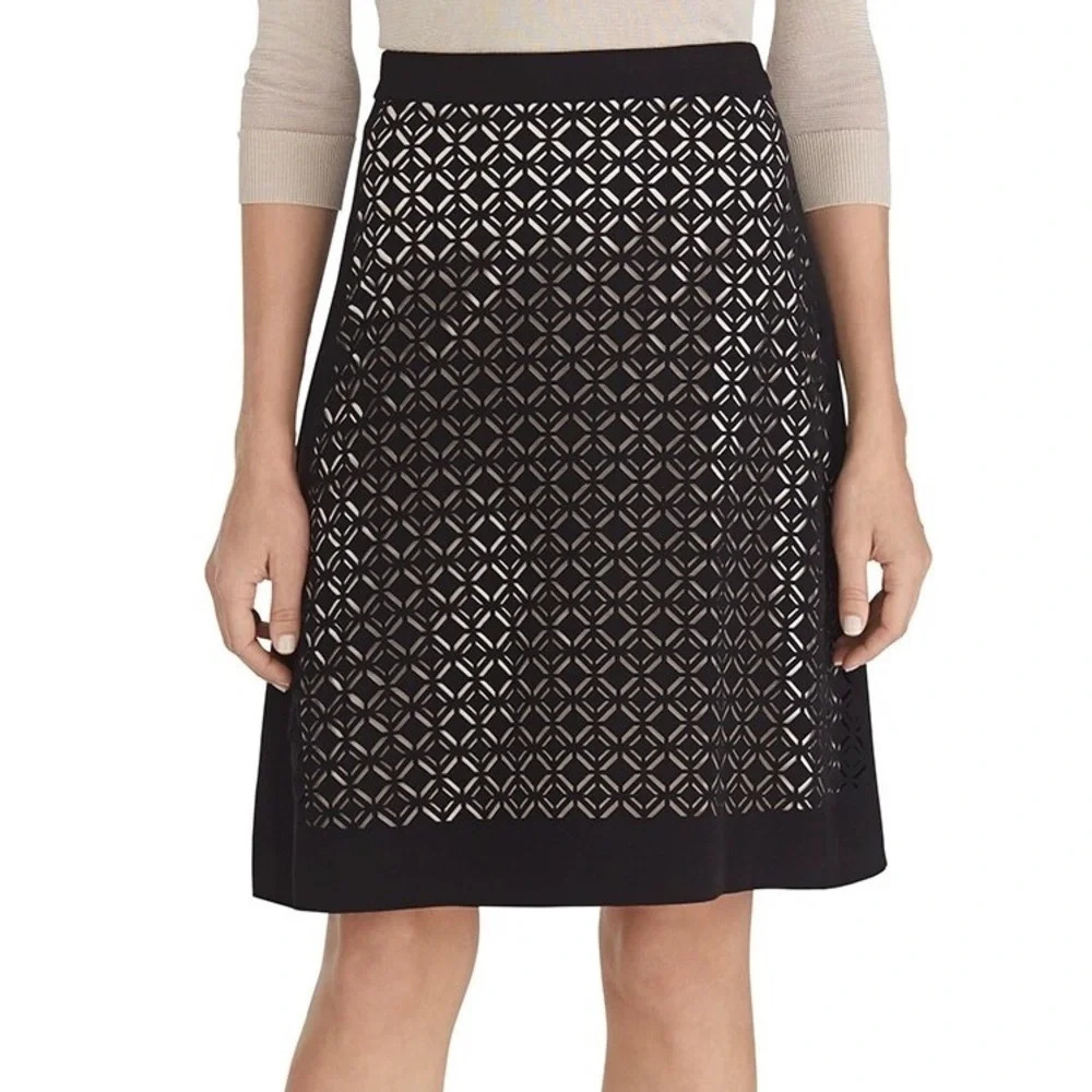 Catherine Malandrino A-line Skirt Laser Cutout design Black Bussiness Size 6 NWT